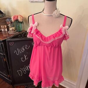 Adorable COQUETTE GIRL Flora Pink Bow Chemise Sz S